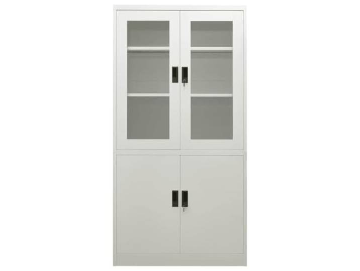HKLGBVCR Büroschrank, hellgrau, 90 x 40 x 180 cm, Stahl 3 verstellbare Einlegeböden, 2 Schlösser, Türen aus gehärtetem Glas, typisches Aktenordner-Design, Ordneraufbewahrung