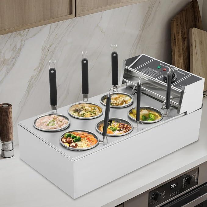 20L Elektrischer Nudelkocher Gastro 6 Körbe, Profi Pastakocher Edelstahl mit 30-110°C Temperaturregelung Nudelmaschine mit Ablasshahn & Trennwand für Restaurant & Imbiss 2000W
