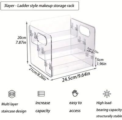 Inspire Select 3 Tier Acrylic Perfume Display Shelf Transparent Desktop Cosmetics Organizer & Storage Rack transparent