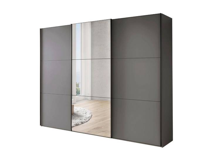 Chameo Schwebetürenschrank, Lavagrau, Glas, 9 Fächer, 225x217x67 cm, Schlafzimmer, Kleiderschränke, Kleiderschränke mit Spiegel