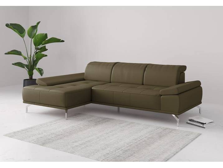 Ecksofa, 280x174 cm, Naturleder, Olive, Sitztiefenverstellung, Modern, Places Of Style