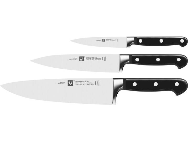 Kochmesser ZWILLING Professional S Messerset 3-teilig , schwarz (silberfarben, schwarz), Edelstahl, Stahl, Kochmesser, Kochmesser