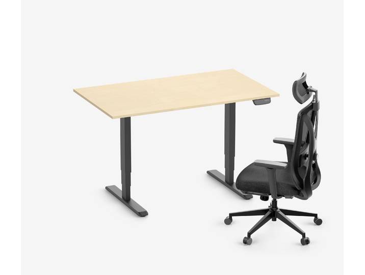 PRIMUS Schreibtisch + Stuhl VITA MESH Schwarz Hoch, Sitzhöhe 52 - 64 cm 140x80 Birke
