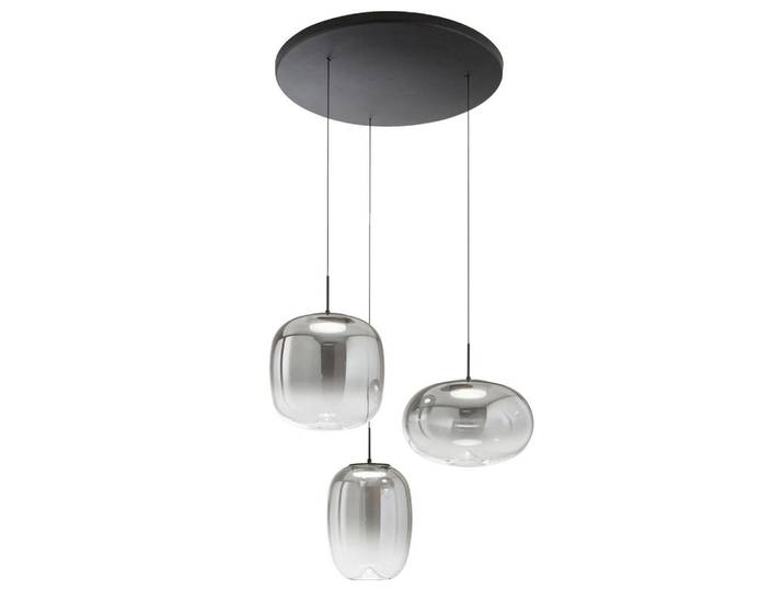 Led-Hängeleuchte Brio, Hellgrau, Metall, Glas, rund, 200 cm, DIN EN ISO 9001, Farbwechsler, beliebig kürzbar, Lampen & Leuchten, Innenbeleuchtung, Hängeleuchten, Pendelleuchten