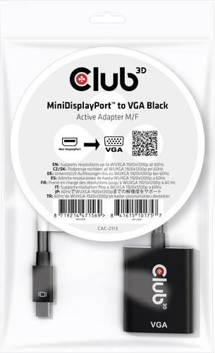 Club3D CAC-2113 VGA Adapter [1x Mini-DisplayPort Stecker - 1x VGA-Buchse] Schwarz 0.228m