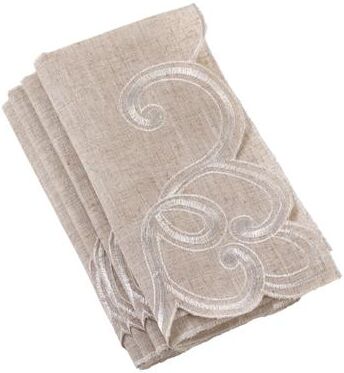Saro Lifestyle Embroidered Scallop Design Natural Linen Blend Napkin (Set of 4)