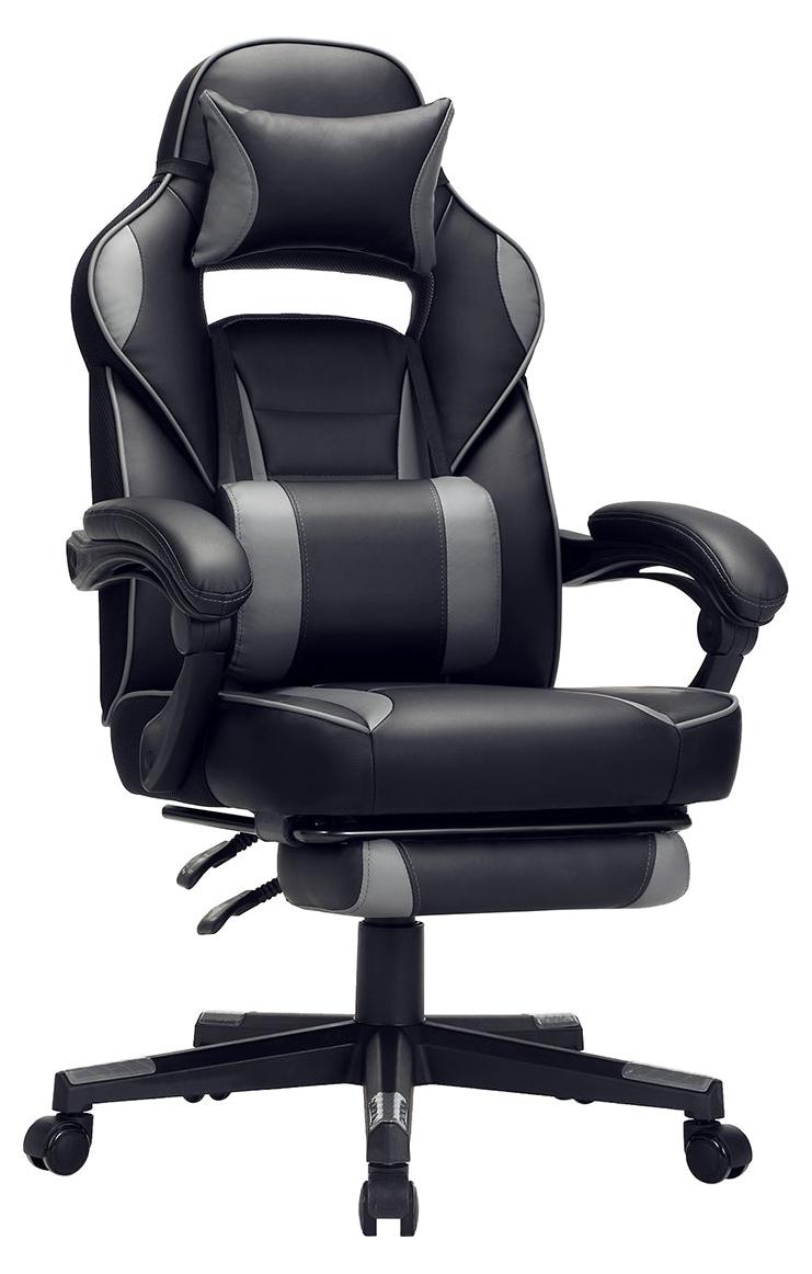 Gaming-Stuhl - Rennstuhl - verstellbare Rückenlehne - schwarz-grau - Fußstütze
