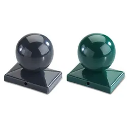 Kugel-Pfostenkappe für Zaunpfosten 60 x 40 mm - Pfostenabdeckung in grün (RAL 6005) - Zierkappe für Doppelstabmattenzaun-Pfosten - pulverbeschichtet
