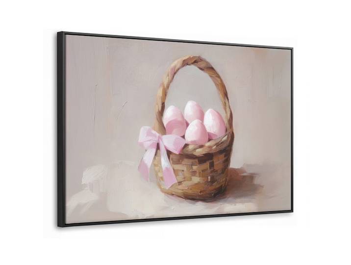 LEINWAND Bilder mit Rahmen - Korb - Eier - Rosa - 90x60