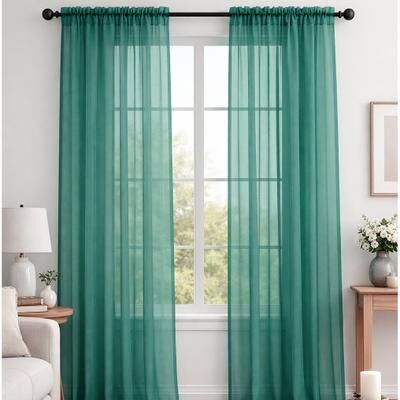 Home Mart Goods "Teal Sheer Window Rod Pocket Curtain Set 95"" Inches Long (2 Panels) - 95"" Long"