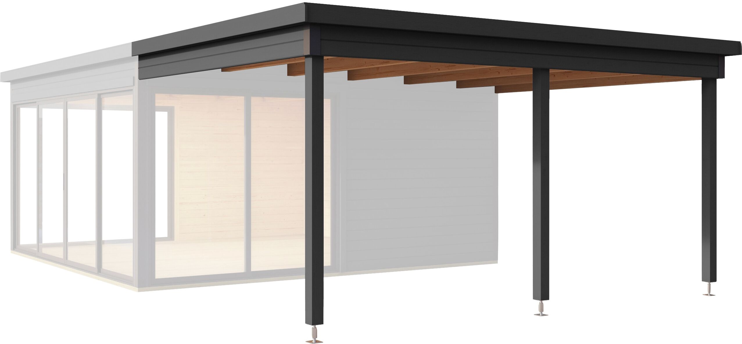 Gartenhaus-Anbaudach LASITA MAJA "DOMEO 5 DACHVERLÄNGERUNG", grau (carbongrau), B:437,6cm H:239,4cm T:300cm, Massivholz, Gartenhaus-Anbaudächer