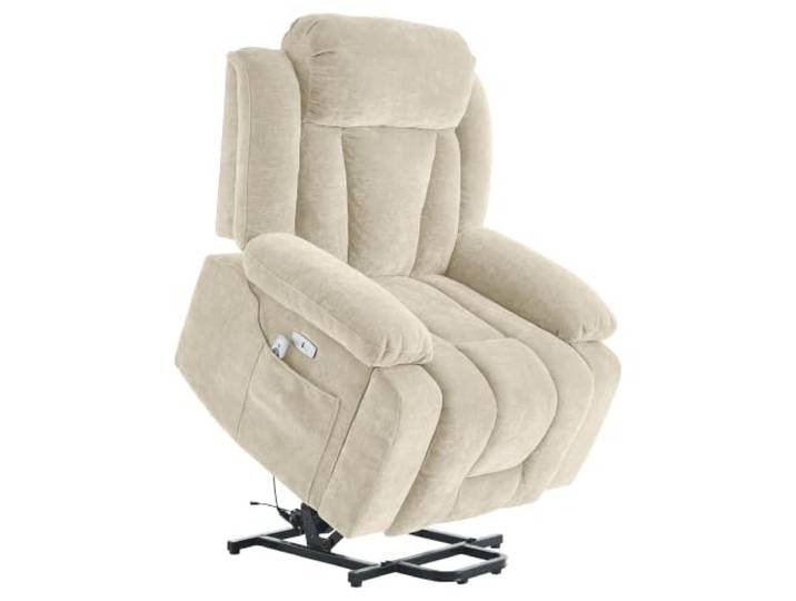 Elektrischer Massagesessel beige mit Heizung, USB & Staufach 8-Punkt-Vibrationsmassage, Heizfunktion, Neigung 90°-155°, USB-Anschluss, max. Belastbarkeit 150 kg, Kiefernholz & Stoff