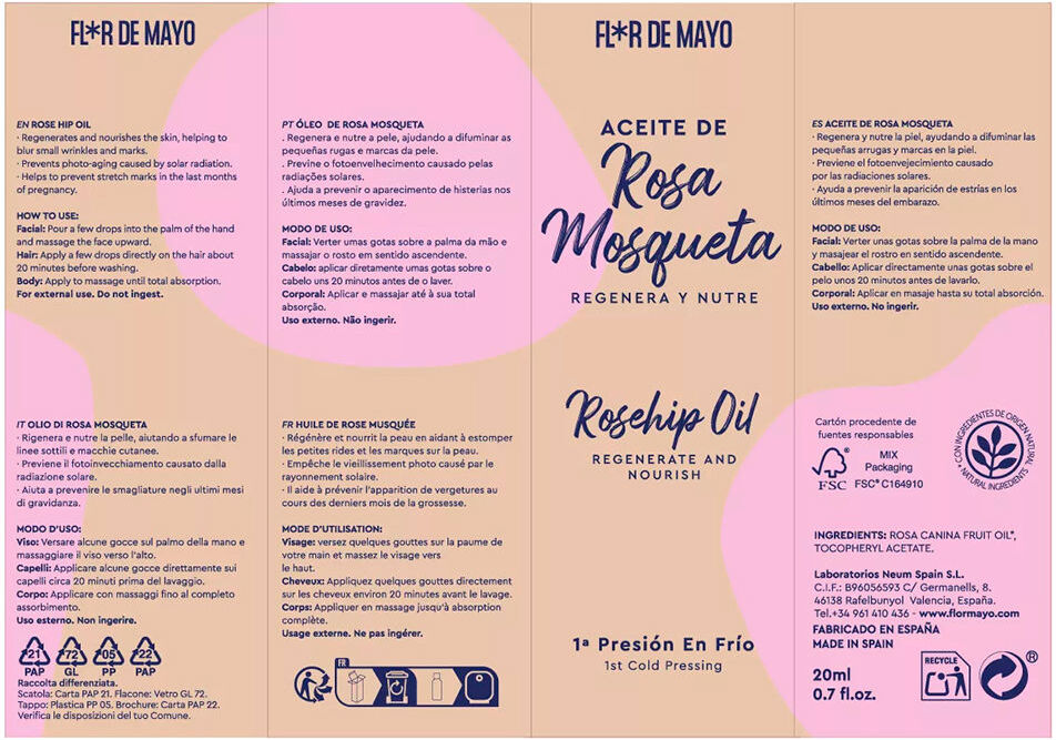 Flor De Mayo Huile Naturelle de rose musquée 20 ml
