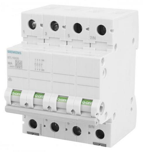 Siemens aan/uit-schakelaar, 32A, 3 polen + nul, 10A