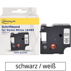 Böttcher-AG Schriftband für Dymo Rhino 18489,IND,19mm, Länge 3,5m, schwarz auf weiß, besonders flexibel