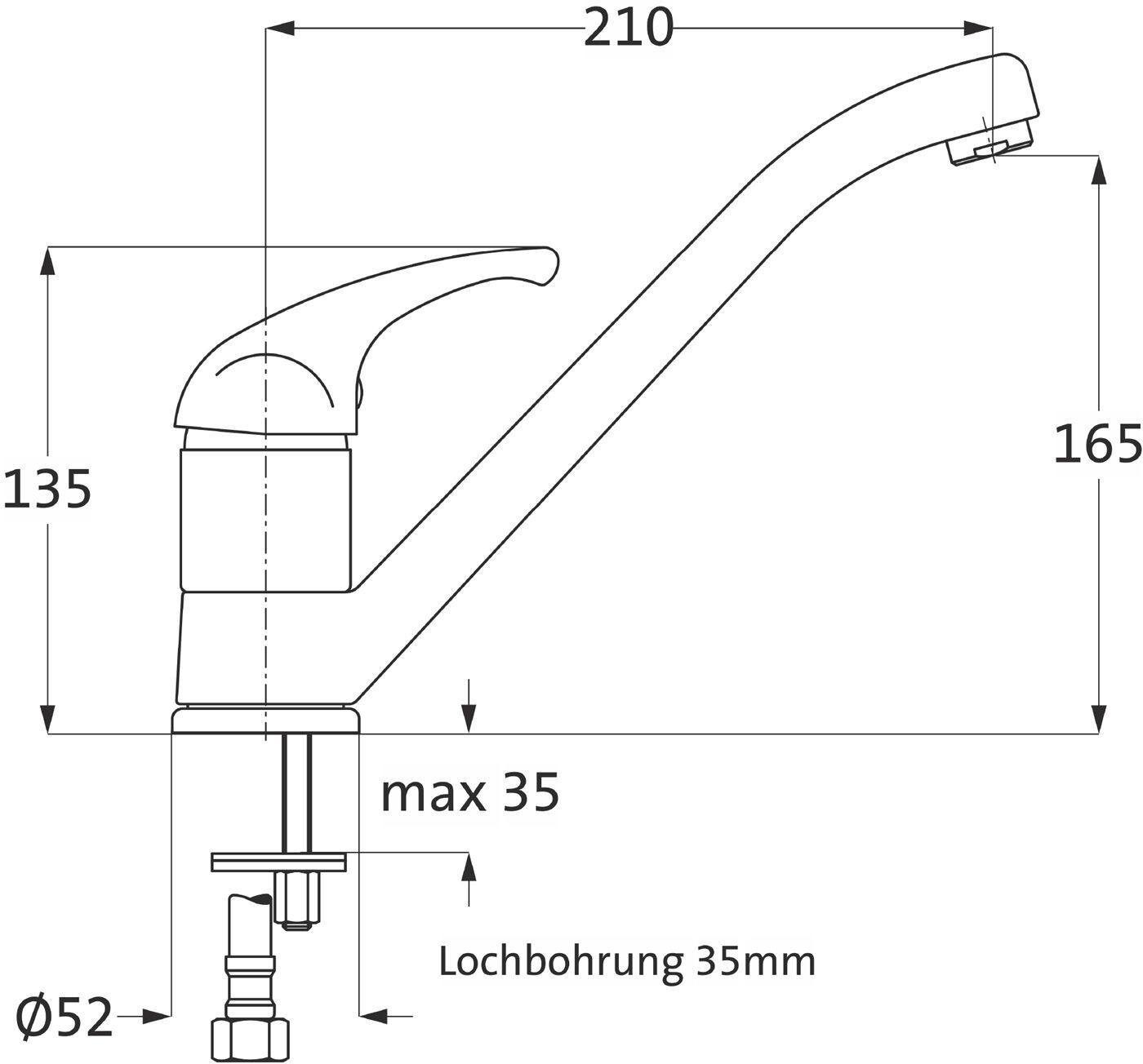 Herzbach LARGO Spültisch-Einlochbatterie, Niderduck