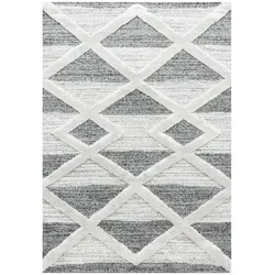Teppich 3D-Effekt Geo-Muster Skulptural Waschbar Strapazierfähig Wohnzimmer Esszimmer Grau 140x200 cm OEKO-TEX – GENF von Kadima Design