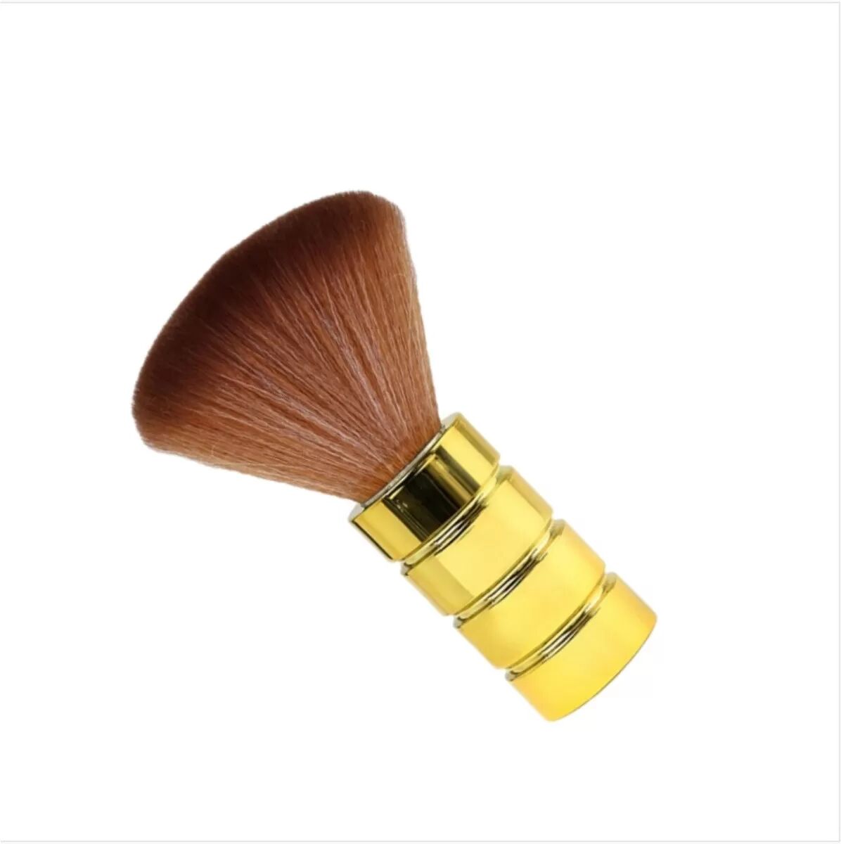 INF Professionelle Friseurbürste Neck Duster mit weichen Nylonborsten und verchromtem Griff für Haarschnitt-Reinigung Gold