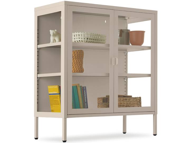 Metallvitrine Baker, edles Design, Glastüren - taupe