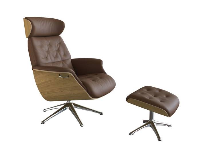 Relaxsessel, Echtleder, Modern Cognac Braun, 83×112×125 cm, Verstellbare Rücken- & Kopfstütze, Flexlux Volden