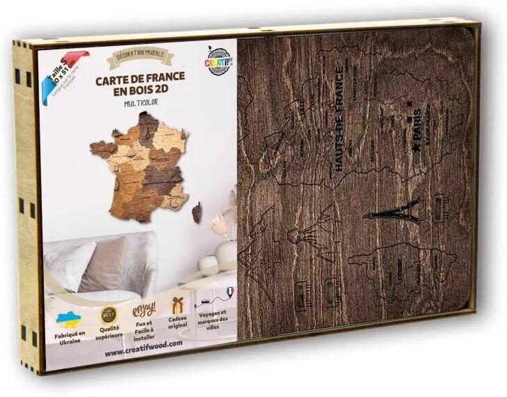Carte de France en bois 2D 50 x 51 cm multicolor - Creatif Wood