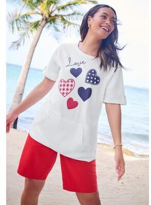 Plus Size Women's Americana Kangaroo Pocket Tee by Woman Within in White Heartland Hearts (Size 30/32) Shirt