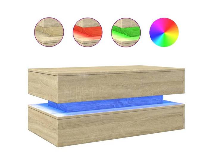 Table de salon Bois - Armoire basse Table basse avec lumières LED chêne sonoma 90x50x40 cm@EU70524492