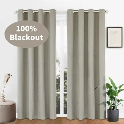 Awesome Home 100% Blackout Linen Blend Texture Grommet Curtain Pair(2 panels)