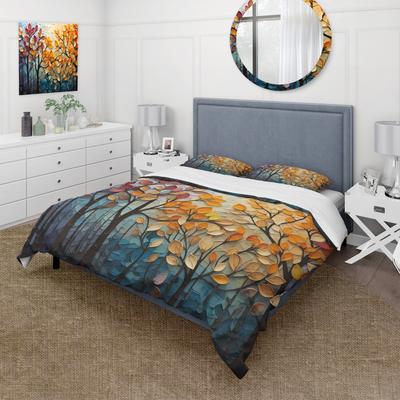 DESIGN ART Designart - Leaves Autumnal Symphony Patchwork I - Leaves Bed Cover Sets - Traditional Bed Sets With Shams