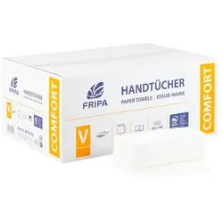 Papierhandtücher Fripa COMFORT V 3200 Bl. hochweiss 25x23 cm Papierhandtuch in Zick-Zack (ZZ) Falzung, 2 lagig, Tissue
