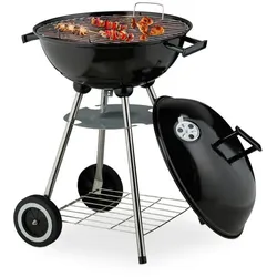 Relaxdays Großer Kugelgrill mit Rädern Schwarz,Silber