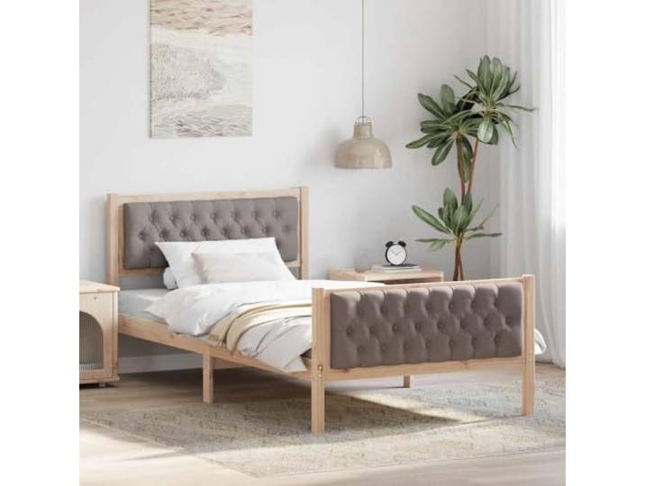 Massives Kiefernholz Polsterbettgestell Schlankes Design 100 x 200 cm Braun Bettrahmen mit Kopfteil Taupe 100 x 200 cm Massives Kiefernholz Stabiler Lattenrost Modernes Design