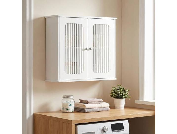 Armoire de salle de bains armoire de salle de bains à 2 portes à persiennes armoire de rangement murale à usage domestique blanc