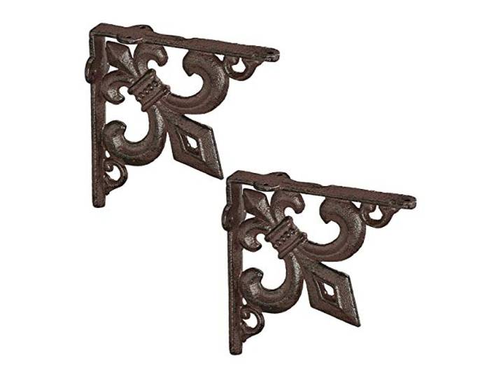 Relaxdays Équerres d'étagère Style Antique\, Lot de 6\, Fonte Marron Ornement « Lys »\, support mural vintage pour étagère