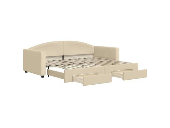 PUGYNBK Schlafsofa mit Schubladen, cremefarbener Stoff, 90 x 200 cm Struktur aus Holz und Metall, 2 Schubladen mit Rollen, für Wohnzimmer oder Schlafzimmer