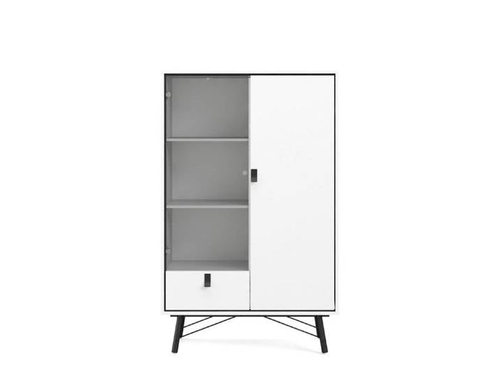 Rye Armoire vitrine 1 porte vitrée 1 porte 1 tiroir blanc mat.