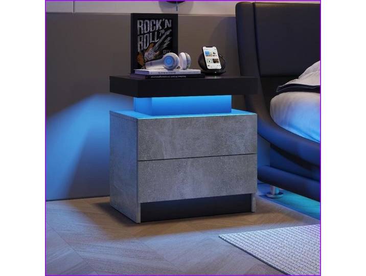 Nightstands - Table de chevet LED avec 2 tiroirs - Rangement polyvalent - Gris