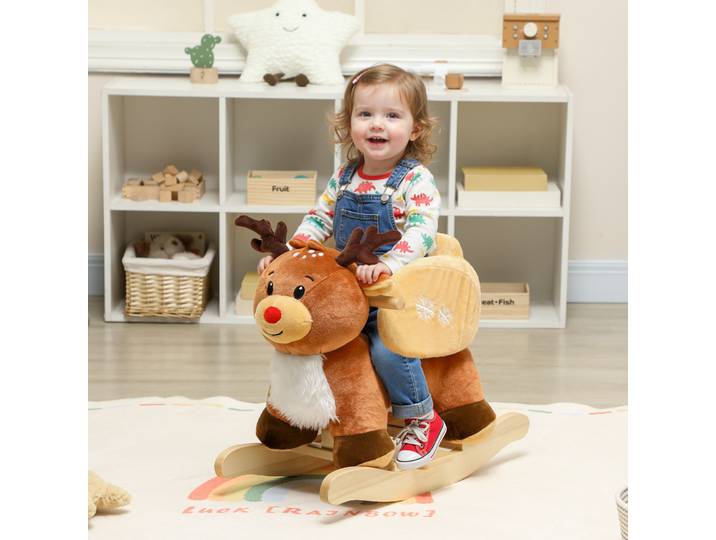 AIYAPLAY Cheval à Bascule Enfant Marron avec Ceinture 65x35x59cm