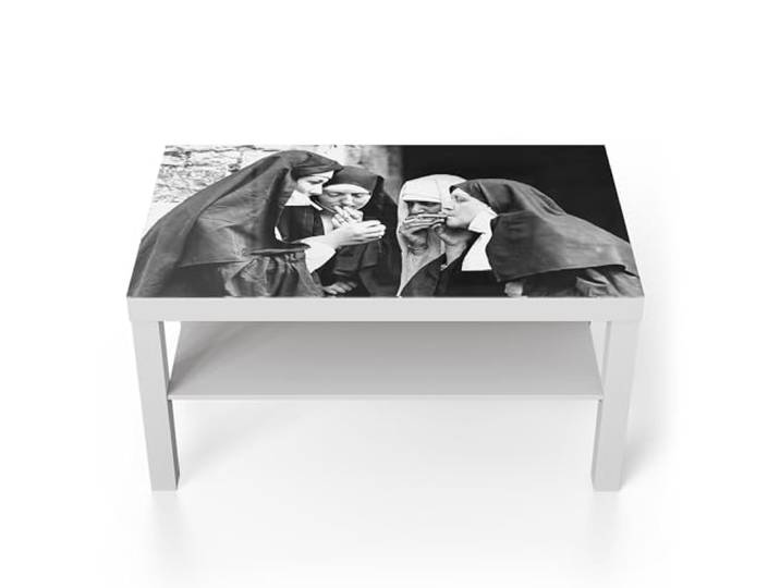 DEQORI Glastisch weiß groß 90x50 cm Motiv Verbotene Freuden ausgefallener Beistelltisch aus Glas Hochglanz Couchtisch fürs Wohnzimmer moderner Couch Tisch mit Design