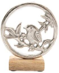 IH Casa Decor Metal Bird In Ring Frame With Wooden Base - Set of 2