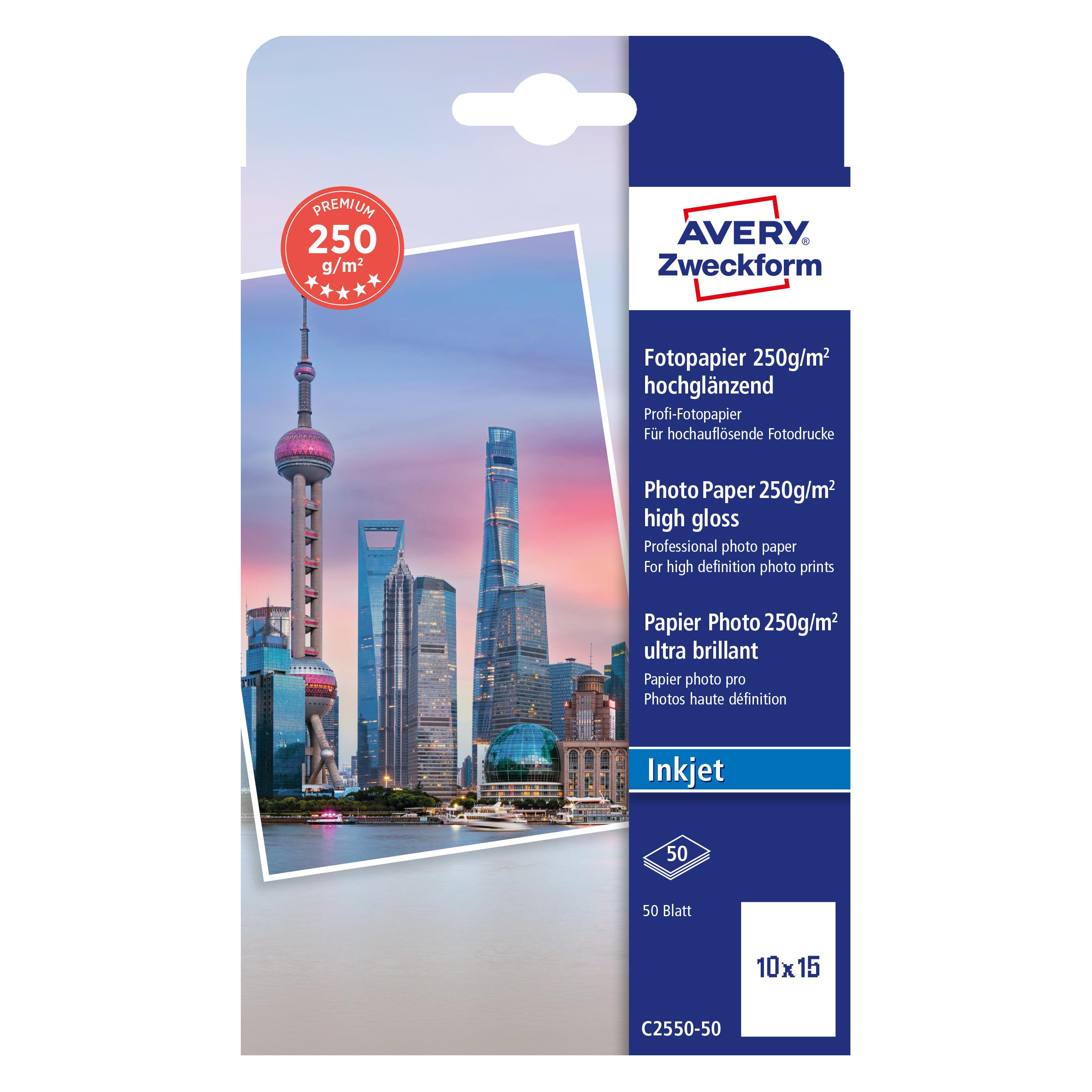 Avery Premium Inkjet Fotopapier (250 g/m², 10 x 15 cm, 50 Stk.) (C2550-50)