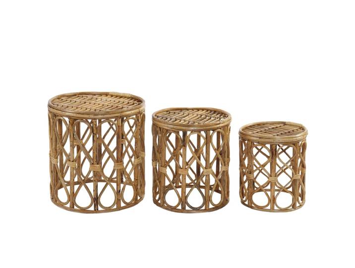 Lot 3 tables d'appoint en fibres naturelles marron
