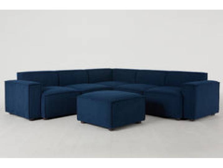 Ecksofa Model 03 mit Polsterhocker, Atlantikblau