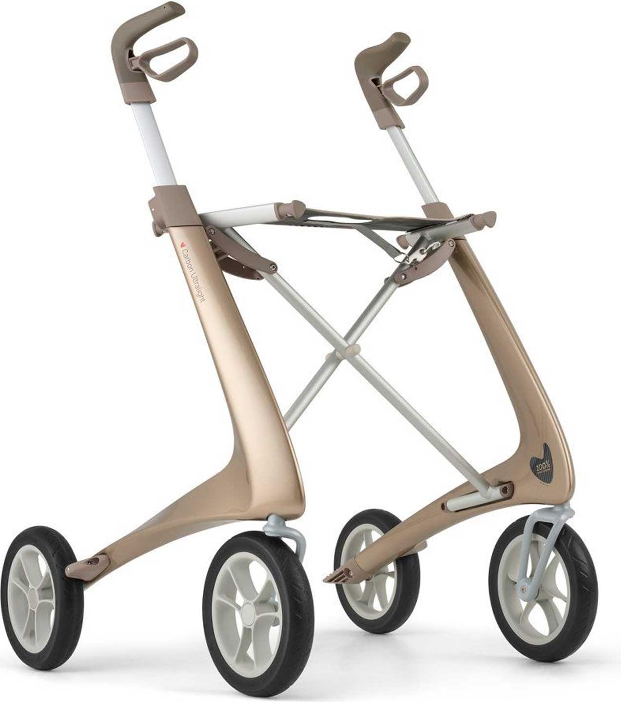 Acre Carbon Ultralight Rollator Komfort inkl. Rückengurt Stockhalter Tasche - Champagner