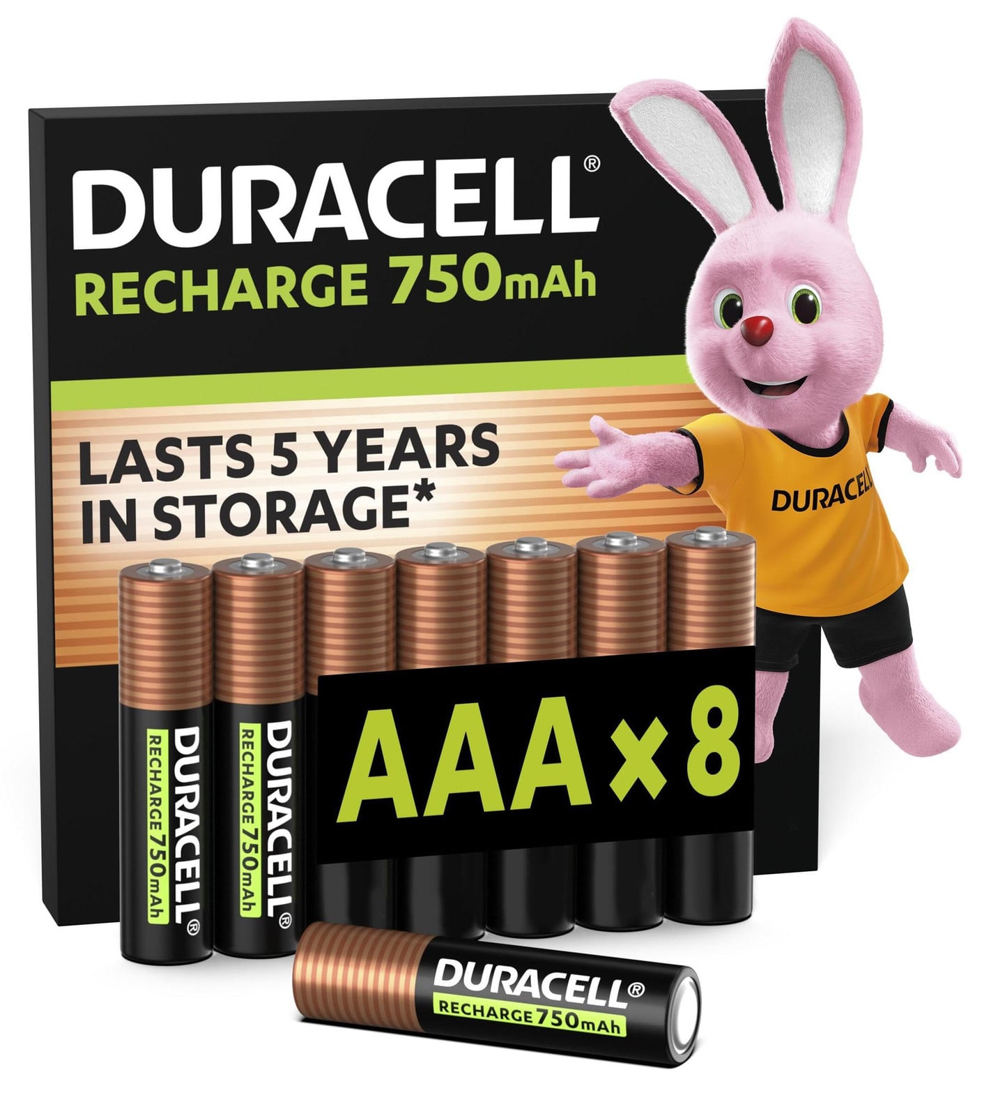 Duracell 8 stuks oplaadbare AAA-batterijen, 750mAh