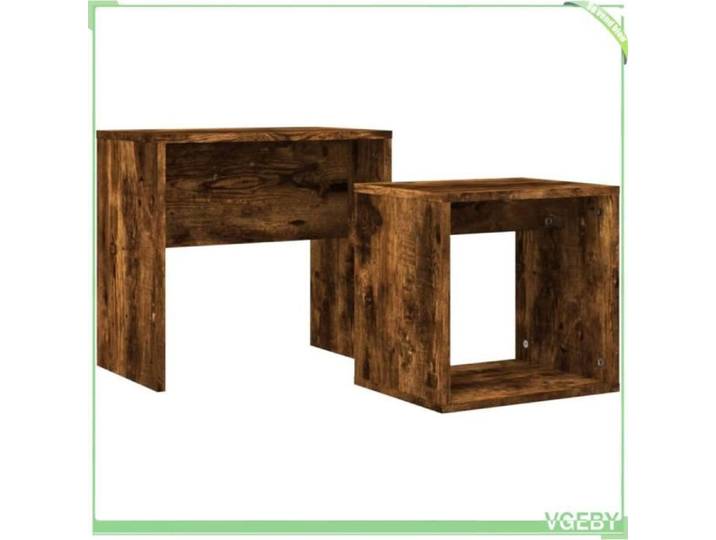 Table basse gigogne - V GEBY - 2 pièces - Chêne fumé - Design contemporain - Polyvalente