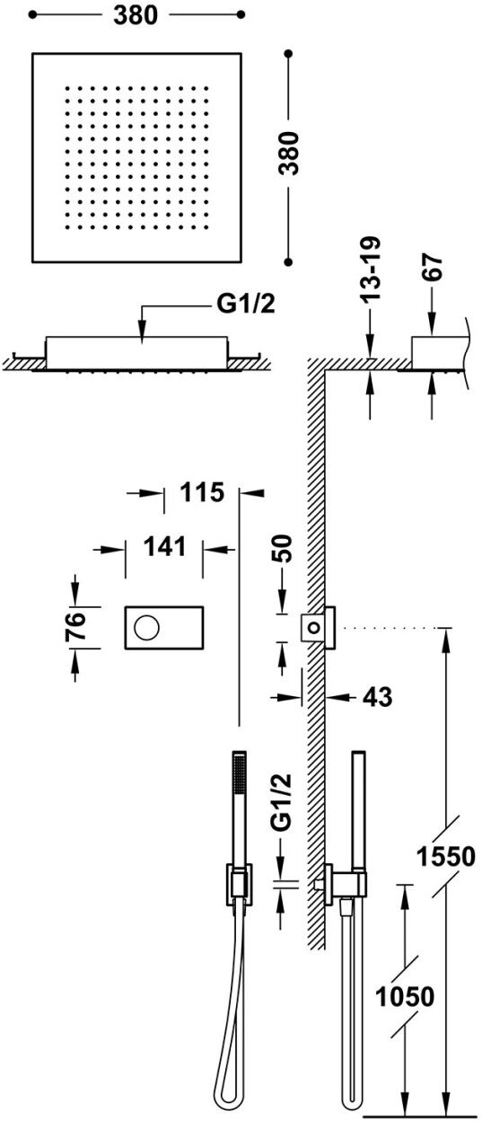 Tres Bausatz elektronisches 2 Wege Thermostat Unterputz System Shower technology für , 09286552 09286552