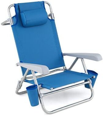 Costway 2 Pack Portable Folding Beach Chair with 7-Position Backrest-Navy