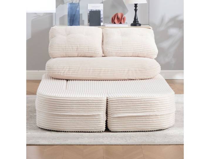 Canapé-Lit 2 En 1 En Corduroy Beige Canapé Convertible FloraGrace Pour Salon Sans Montage 165x97x61cm