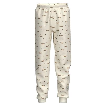 Jerseyhose TRIGEMA "TRIGEMA Kinder Schlafanzughose mit Dackel Print", Kinder, Gr. 152, Normalgrößen, beige (natur), Single Jersey, 70% Baumwolle, 30% Polyester, Basic, Hosen Jerseyhose